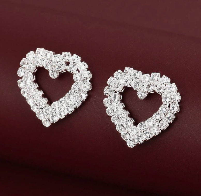 Beautiful Dainty Rhinestone Heart-Shaped Stud Earrings