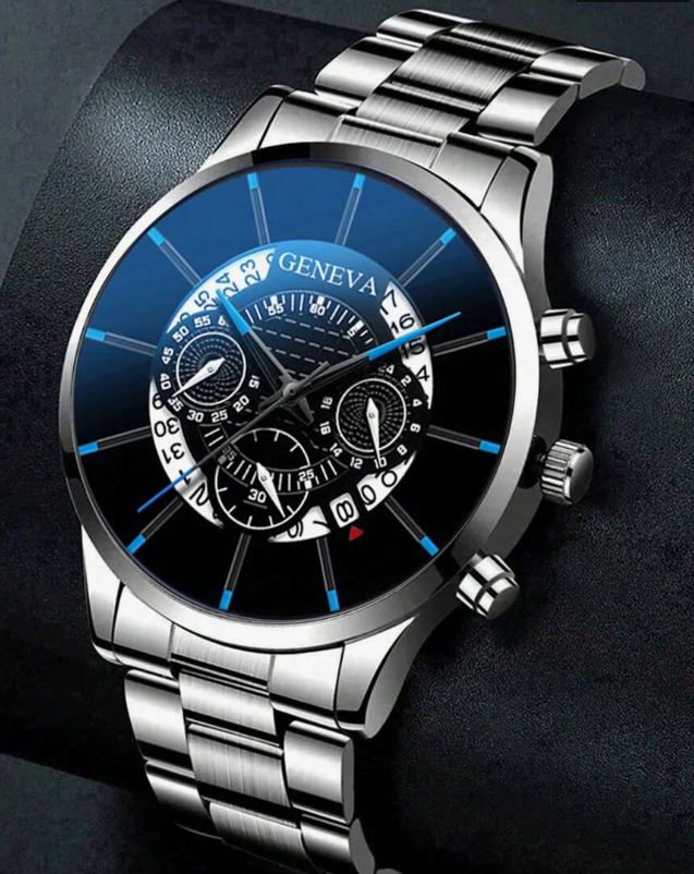 Men's Stainless Steel Casual Round Watch, With Calendar Visibility