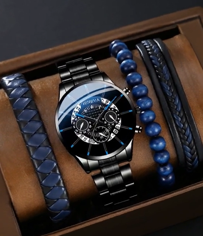 Masculine Men's Black Steel Business Quartz Wristwatch