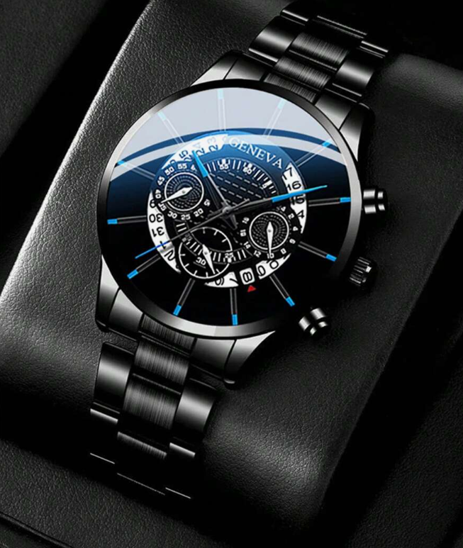 Masculine Men's Black Steel Business Quartz Wristwatch
