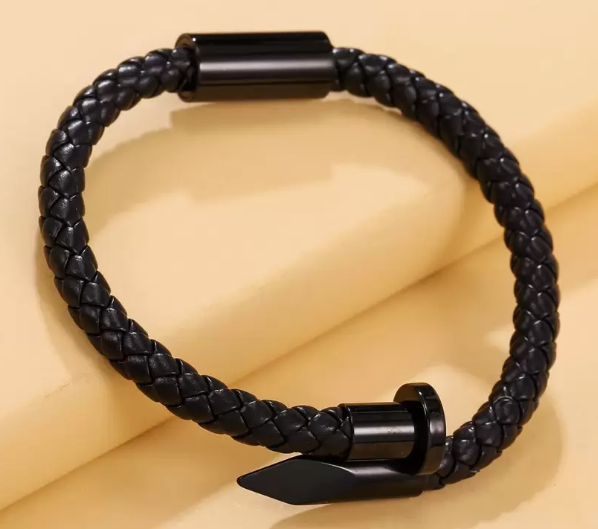 "Jesus Paid It All" Men's Braided Stainless Steel "Nail" Bracelet