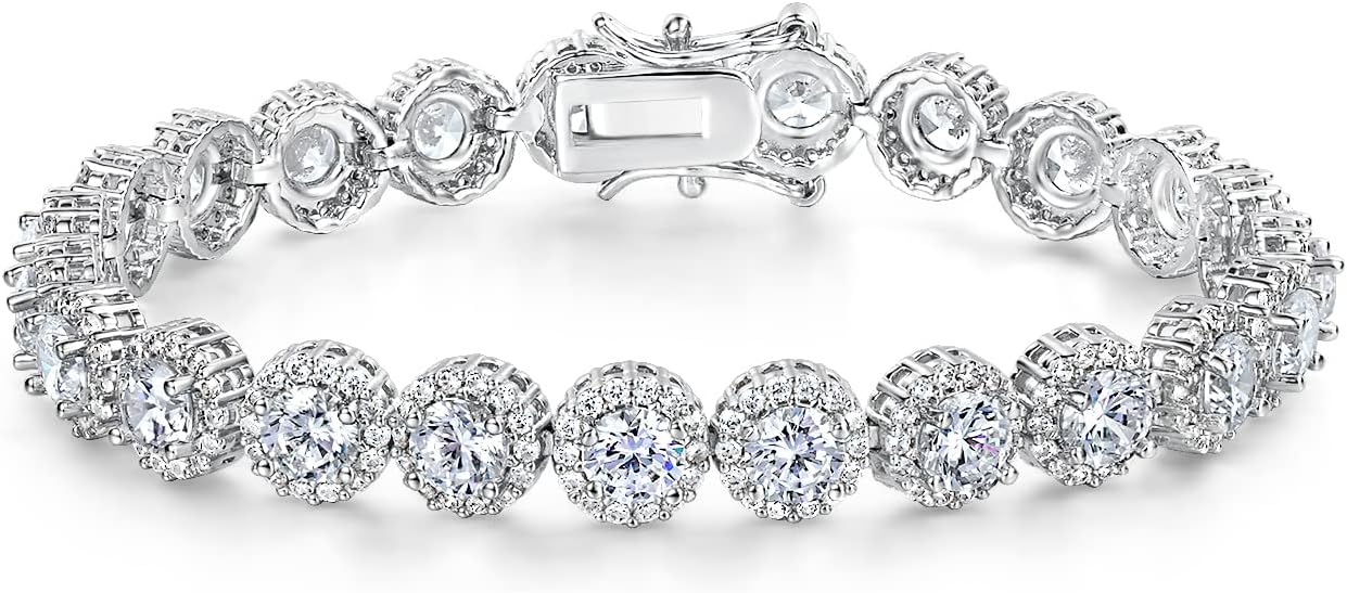 White Gold Plated Tennis Bracelet, 5mm Round Cubic Zirconia
