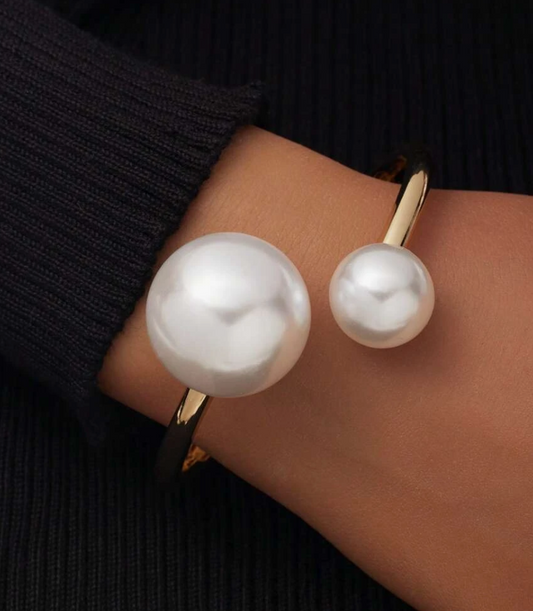 Show Stopper Asymmetrical Faux Pearl Cuff Bracelet