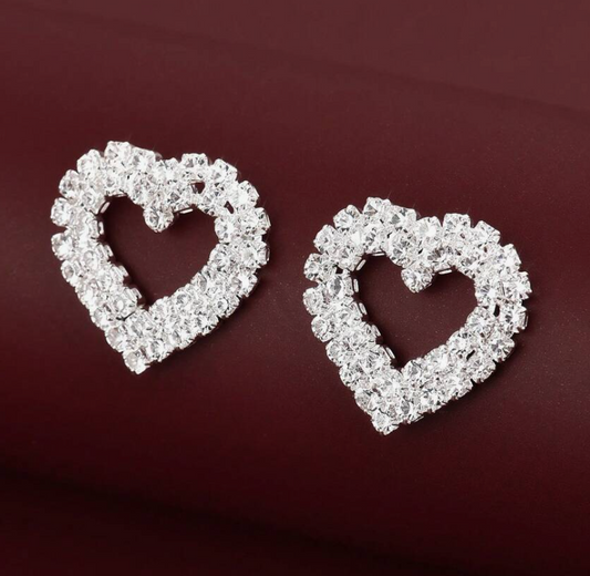 Beautiful Dainty Rhinestone Heart-Shaped Stud Earrings