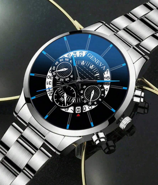 Men's Stainless Steel Casual Round Watch, With Calendar Visibility