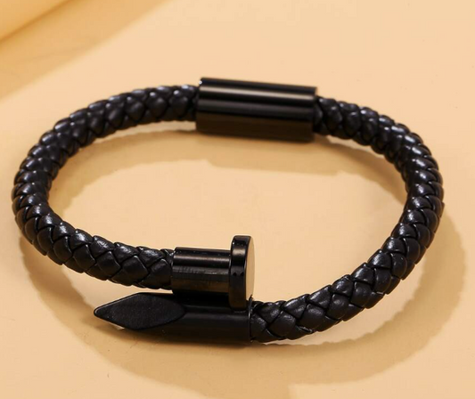 "Jesus Paid It All" Men's Braided Stainless Steel "Nail" Bracelet
