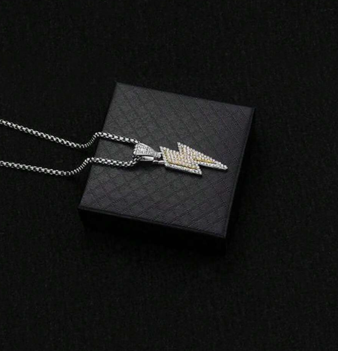 Eye-Catching Men's Stainless Steel Double-Layer Rhinestone Lightning Bolt Necklace
