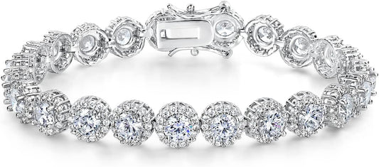White Gold Plated Tennis Bracelet, 5mm Round Cubic Zirconia